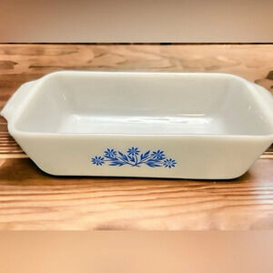Vintage Anchor Hocking Fire King 1 qt. Loaf Pan/Casserole Blue Corn Flower